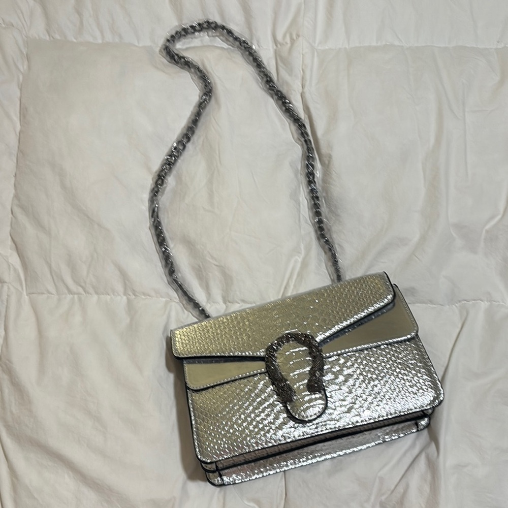 Amazon Silver Textured Crossbody Bag